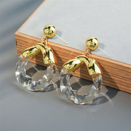 Vintage Artisan Glass Geometric Drop Earrings in Gold