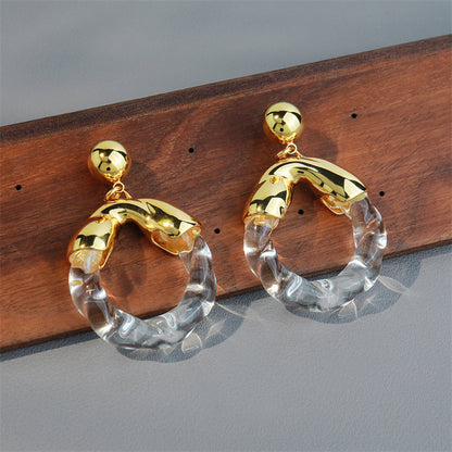 Vintage Artisan Glass Geometric Drop Earrings in Gold