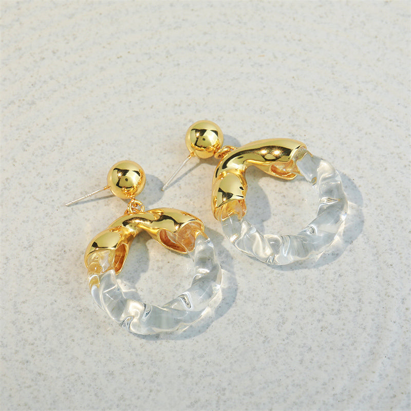 Vintage Artisan Glass Geometric Drop Earrings in Gold