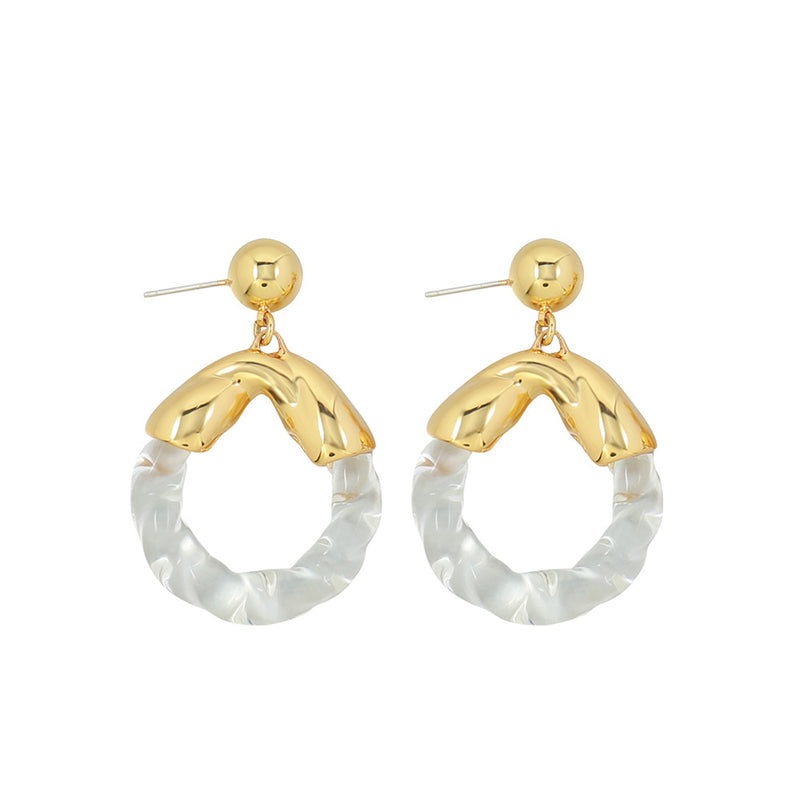 Vintage Artisan Glass Geometric Drop Earrings in Gold