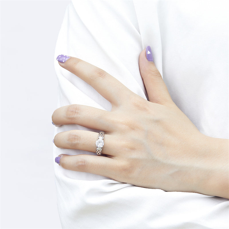 Vintage Floral Openwork Zircon Ring - 925 Sterling Silver Rose Gold Plated Statement Jewelry