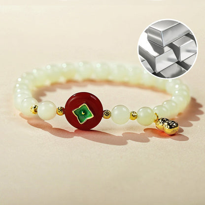 Vintage Peanut Bracelet 925 Silver Jade Beaded Jewelry