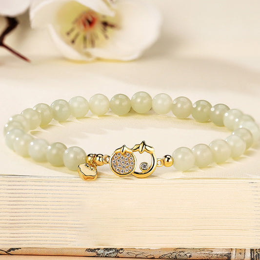 Vintage Persimmon Bracelet 925 Silver Jade Lucky Charm