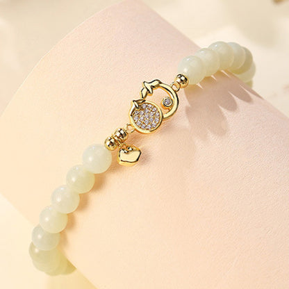 Vintage Persimmon Bracelet 925 Silver Jade Lucky Charm