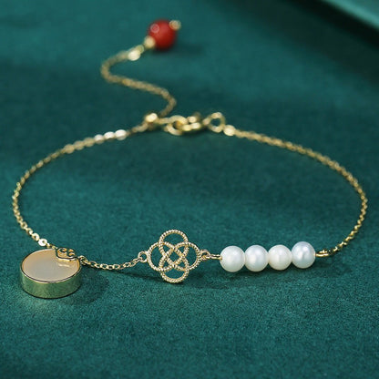 Vintage Silver Jade Pearl Bracelet Women’s Ancient Style Handmade Jewelry