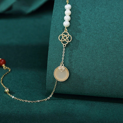 Vintage Silver Jade Pearl Bracelet Women’s Ancient Style Handmade Jewelry