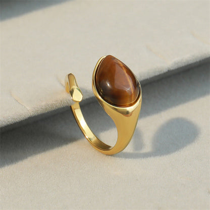 Vintage Style Adjustable Tiger Eye Stone Ring - Gold Plated Geometric Unisex Design