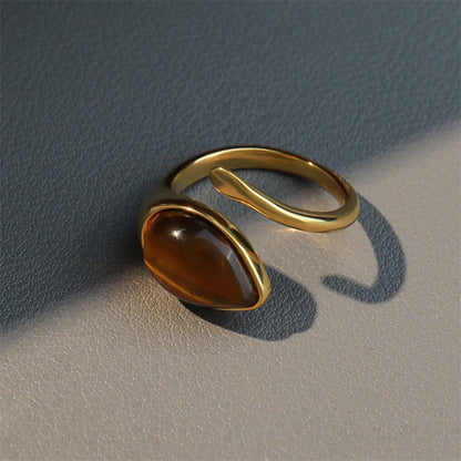 Vintage Style Adjustable Tiger Eye Stone Ring - Gold Plated Geometric Unisex Design