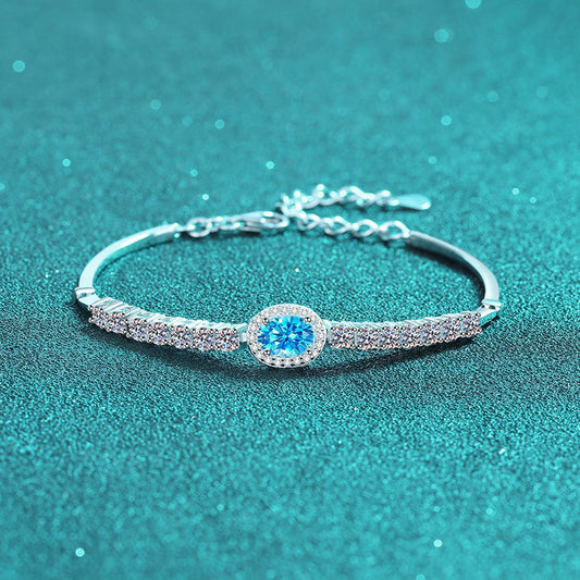 Viral Style Moissanite Bracelet: 2.4ct Moissanite & Blue Moissanite, 925 Silver with Nature Designs
