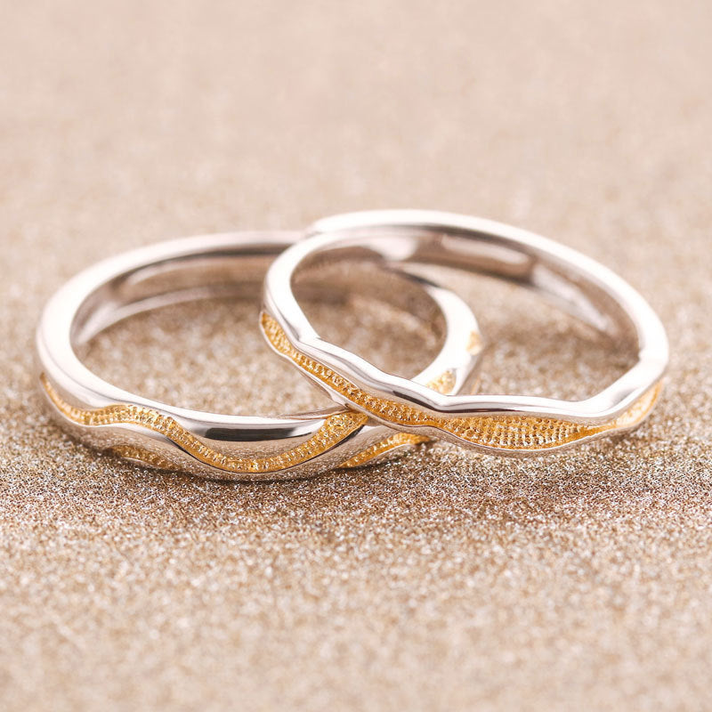 Wave Design 925 Sterling Silver Couple Rings - Korean Style Matching Promise Bands