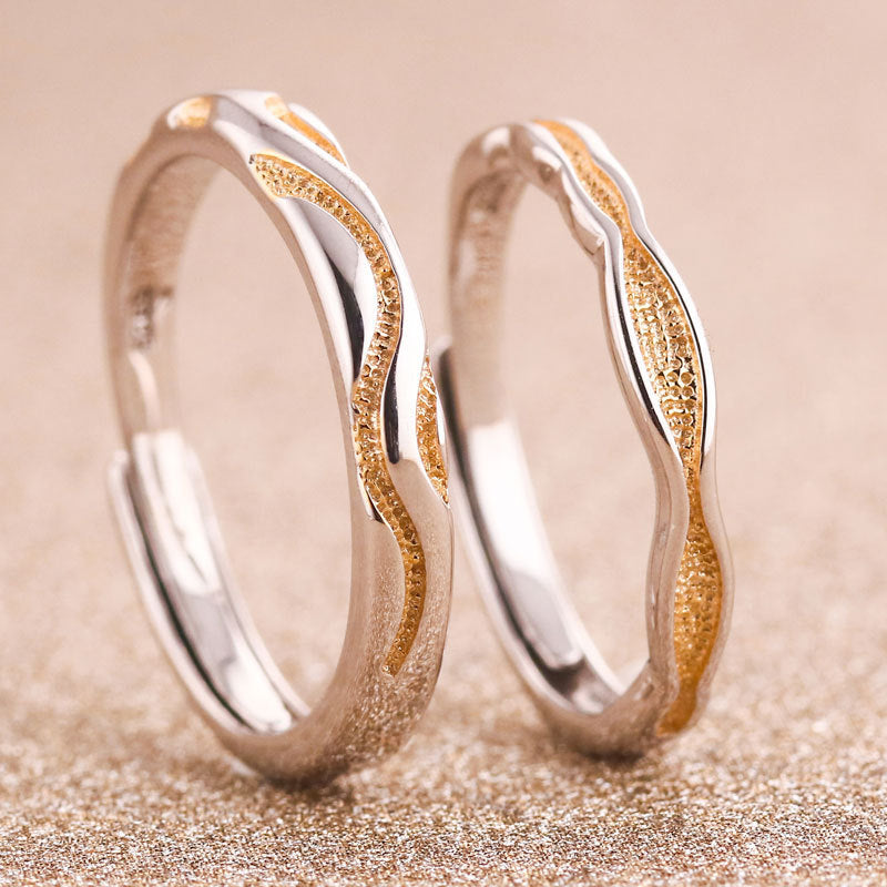 Wave Design 925 Sterling Silver Couple Rings - Korean Style Matching Promise Bands