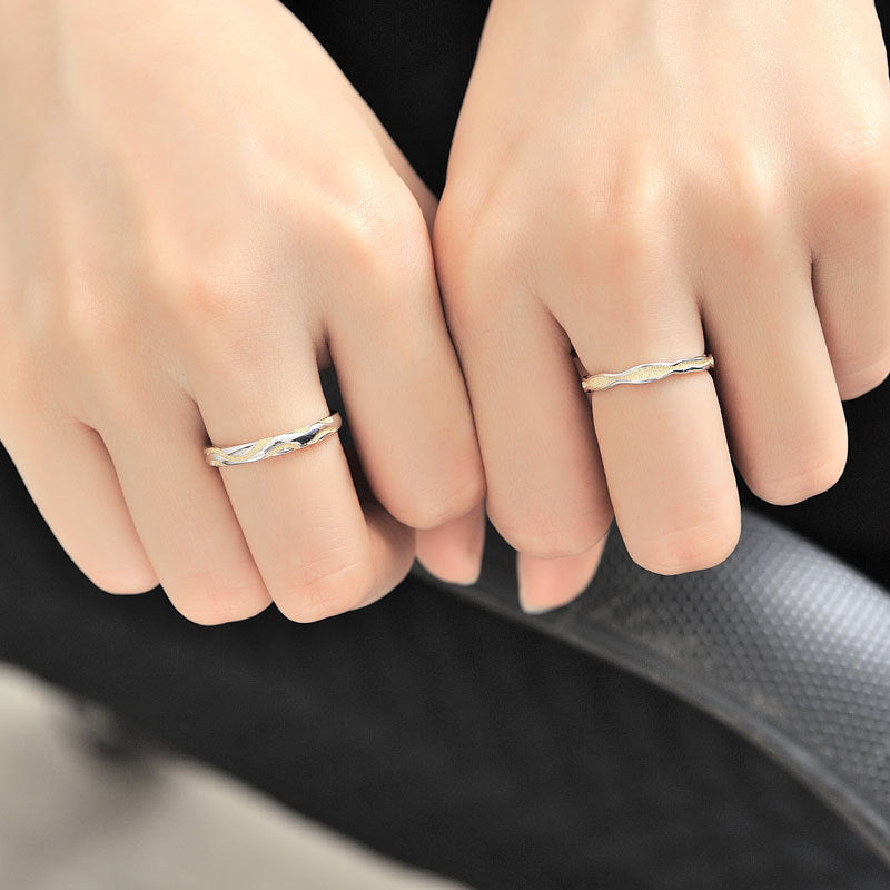 Wave Design 925 Sterling Silver Couple Rings - Korean Style Matching Promise Bands