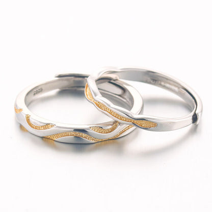 Wave Design 925 Sterling Silver Couple Rings - Korean Style Matching Promise Bands