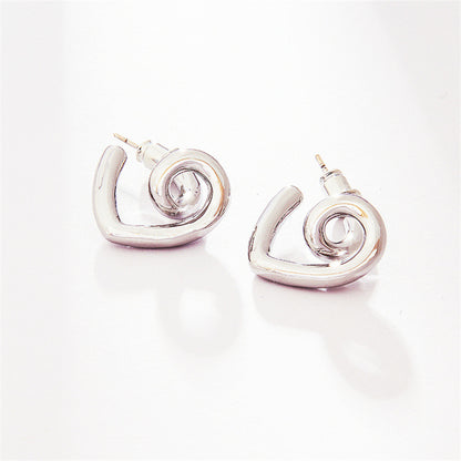 White Gold Plated Heart Shape Geometric Hoop Earrings for Women - Sweet Edgy Style