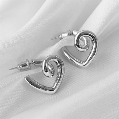 White Gold Plated Heart Shape Geometric Hoop Earrings for Women - Sweet Edgy Style