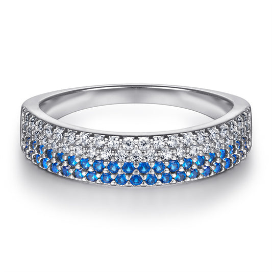White & Blue Zircon Stackable Ring – Trendy 925 Sterling Silver Geometric Ring for Women