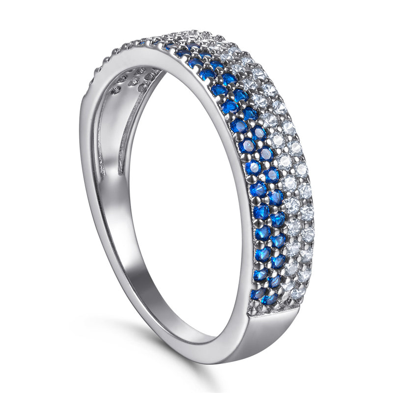 White & Blue Zircon Stackable Ring – Trendy 925 Sterling Silver Geometric Ring for Women