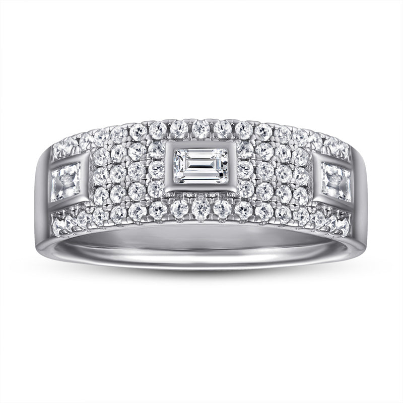 Wide Band 925 Silver Ring - Elegant Half-Pavé Zirconia Statement Piece