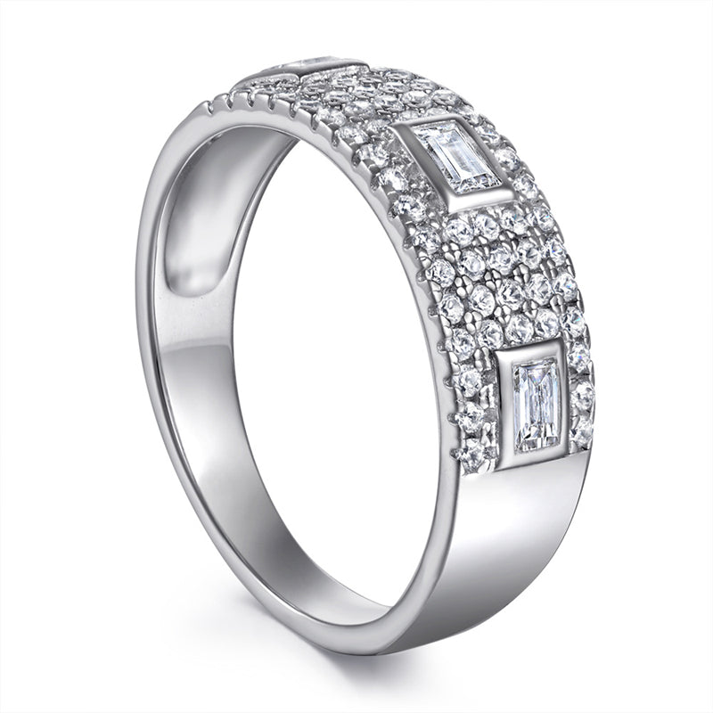 Wide Band 925 Silver Ring - Elegant Half-Pavé Zirconia Statement Piece