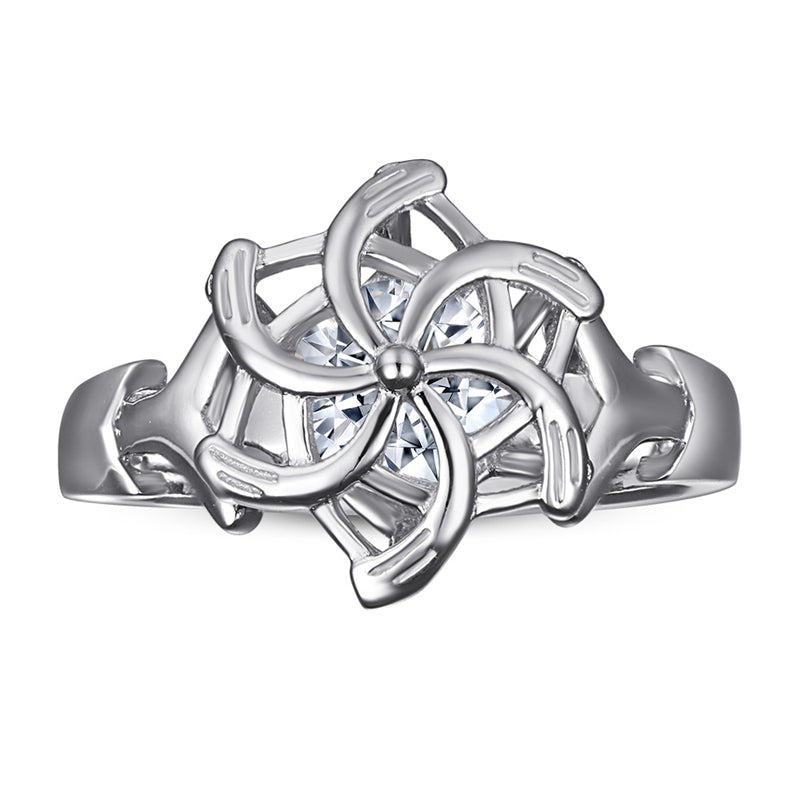Windmill Design Zircon Ring - 925 Sterling Silver Floral Fashion Jewelry for Women