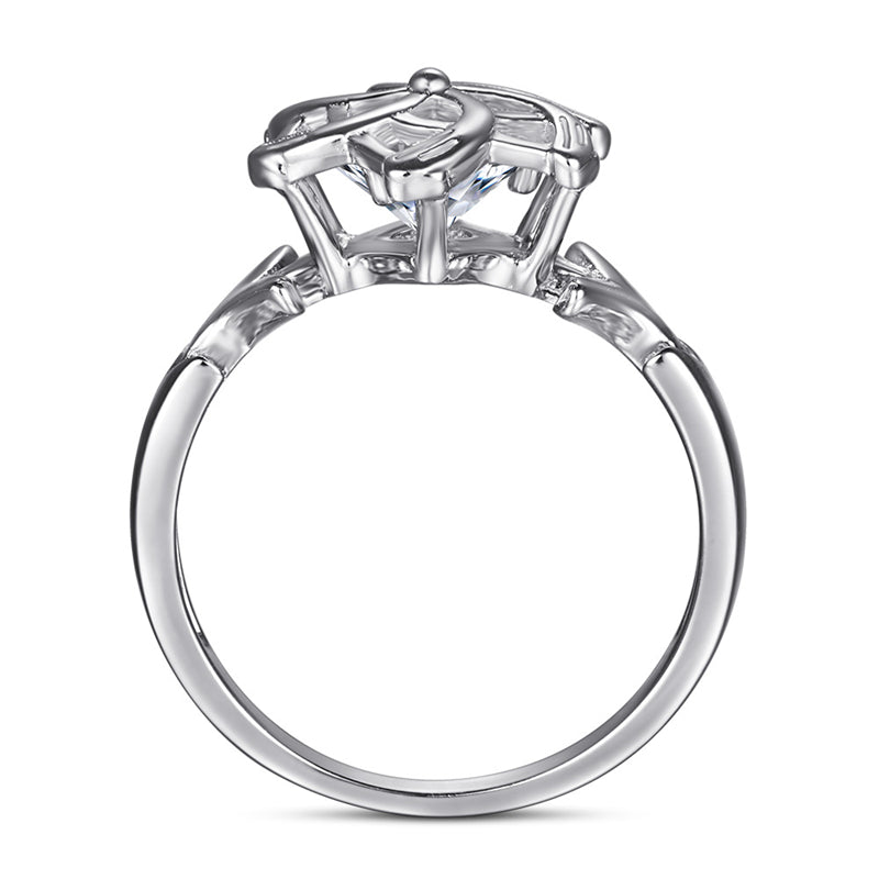 Windmill Design Zircon Ring - 925 Sterling Silver Floral Fashion Jewelry for Women