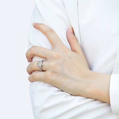 Windmill Design Zircon Ring - 925 Sterling Silver Floral Fashion Jewelry for Women
