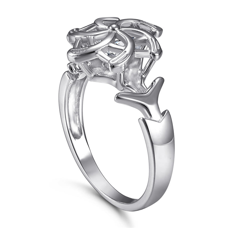 Windmill Design Zircon Ring - 925 Sterling Silver Floral Fashion Jewelry for Women