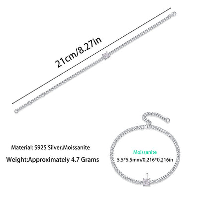 Women's Sterling Silver Bracelet with 1 Carat Square Moissanite
