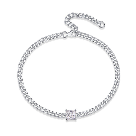 Women's Sterling Silver Bracelet with 1 Carat Square Moissanite