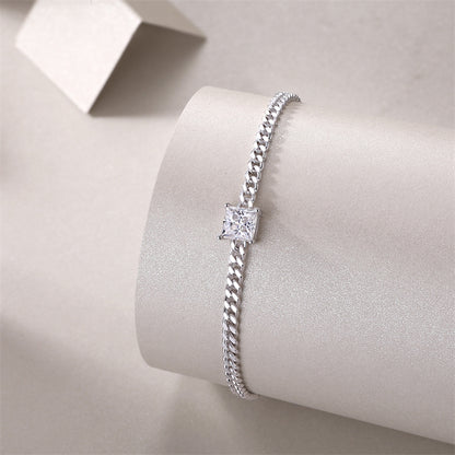 Women's Sterling Silver Bracelet with 1 Carat Square Moissanite