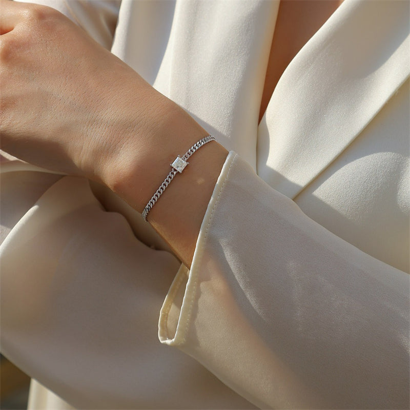 Women's Sterling Silver Bracelet with 1 Carat Square Moissanite