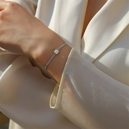 Women's Sterling Silver Bracelet with 1 Carat Square Moissanite