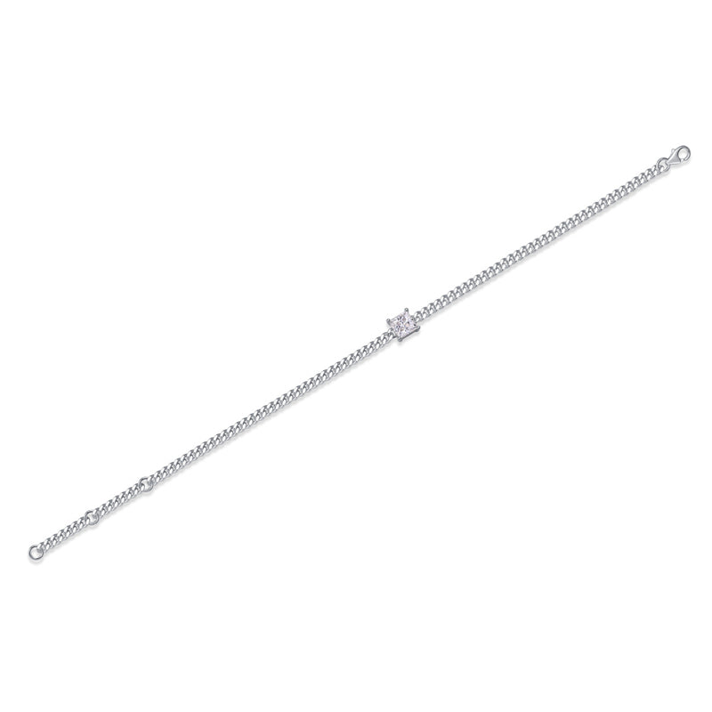 Women's Sterling Silver Bracelet with 1 Carat Square Moissanite