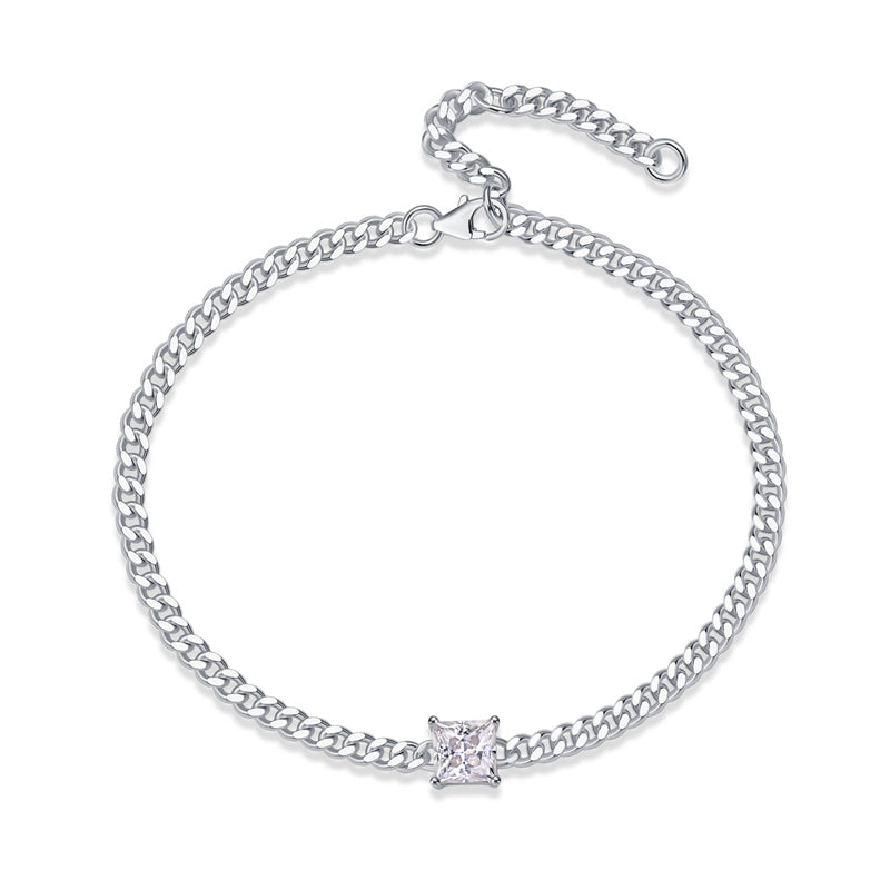 Women's Sterling Silver Bracelet with 1 Carat Square Moissanite