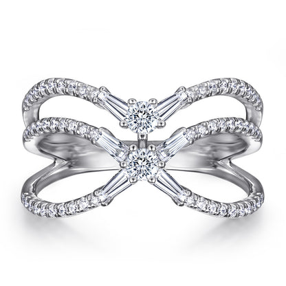 X-Shaped Tension Set 925 Silver Ring - Modern Multi-Row Zirconia Band