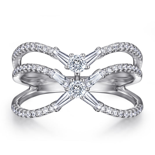 X-Shaped Tension Set 925 Silver Ring - Modern Multi-Row Zirconia Band