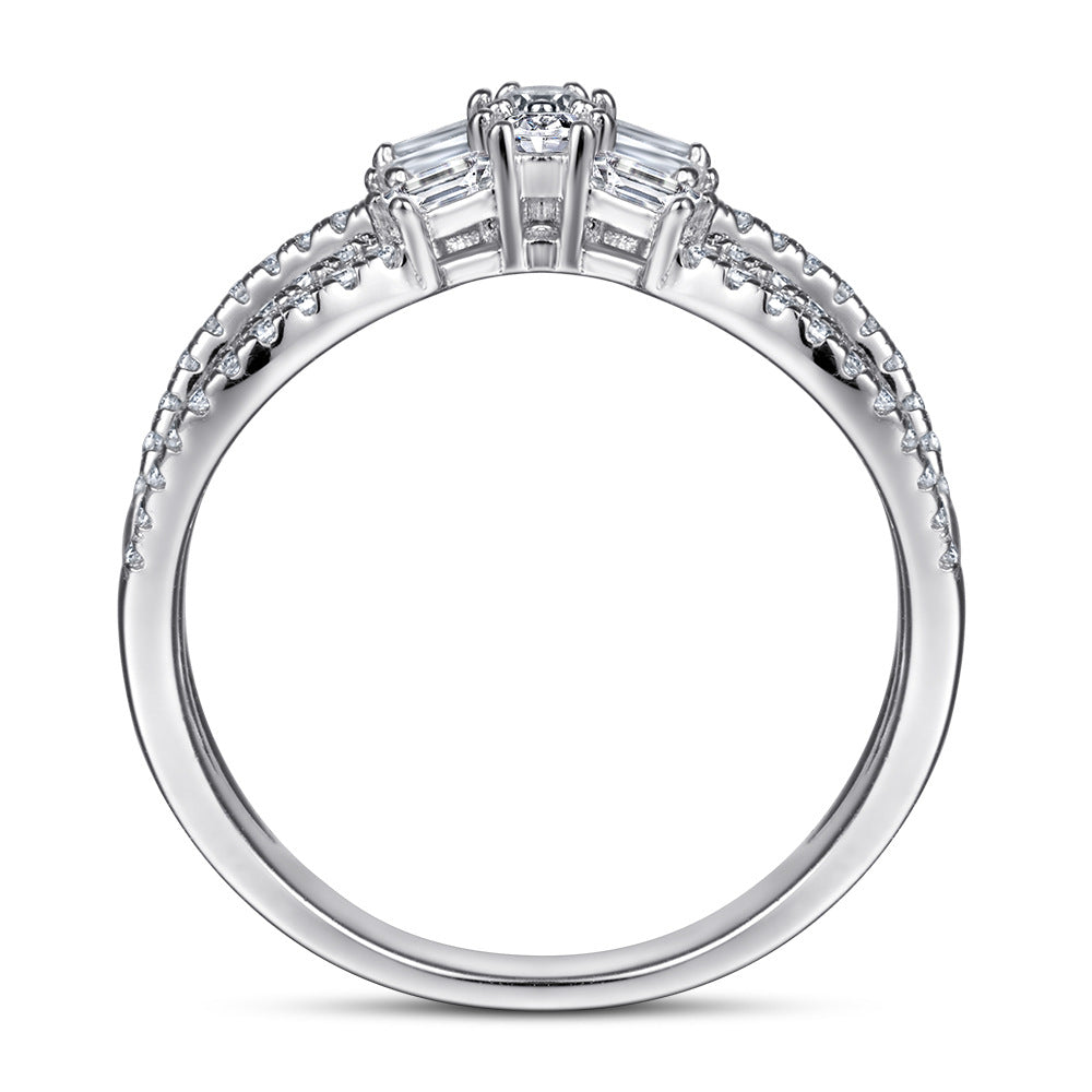 X-Shaped Tension Set 925 Silver Ring - Modern Multi-Row Zirconia Band