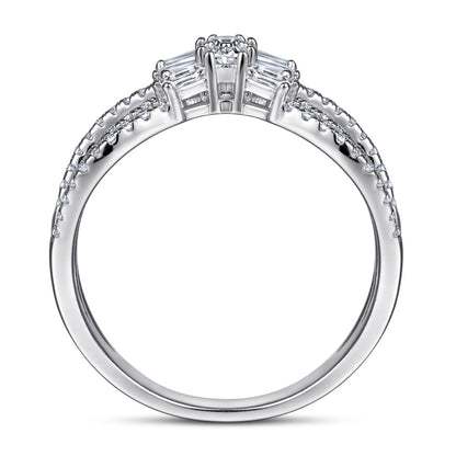 X-Shaped Tension Set 925 Silver Ring - Modern Multi-Row Zirconia Band