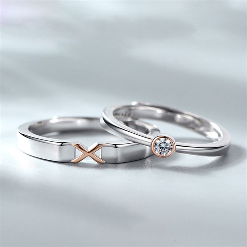 XO Love Couple Rings - 925 Sterling Silver Adjustable Minimalist Matching Set