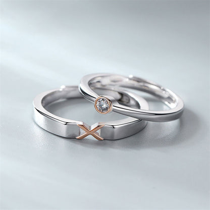 XO Love Couple Rings - 925 Sterling Silver Adjustable Minimalist Matching Set