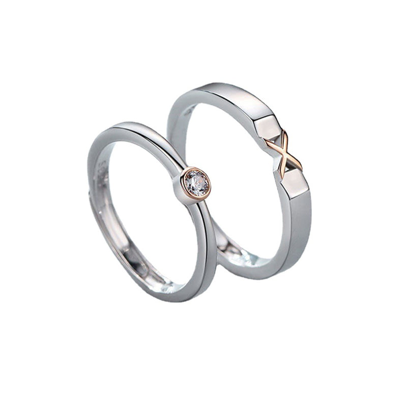 XO Love Couple Rings - 925 Sterling Silver Adjustable Minimalist Matching Set