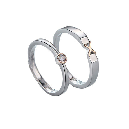 XO Love Couple Rings - 925 Sterling Silver Adjustable Minimalist Matching Set