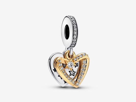 Shooting Star Hearts Double Dangle Charm