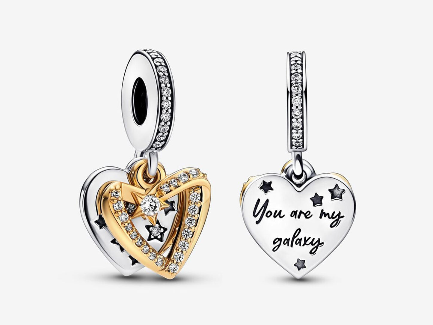 Shooting Star Hearts Double Dangle Charm