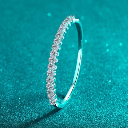 Zodiac Botanical Bangle 2.48ct Moissanite 46x56mm Camellia Tree Red Bean 925 Silver Rhodium