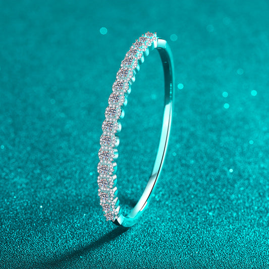 Zodiac Botanical Bangle 2.48ct Moissanite 46x56mm Camellia Tree Red Bean 925 Silver Rhodium