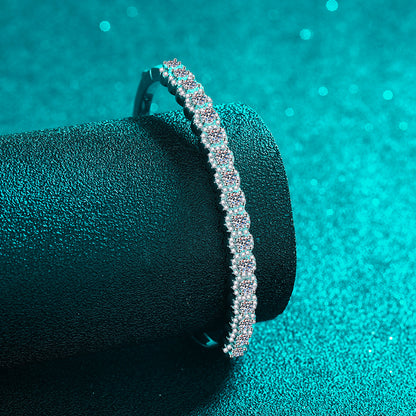 Zodiac Botanical Bangle 2.48ct Moissanite 46x56mm Camellia Tree Red Bean 925 Silver Rhodium