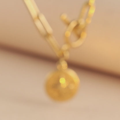 Round Pendant Gold Stainless Steel Necklace
