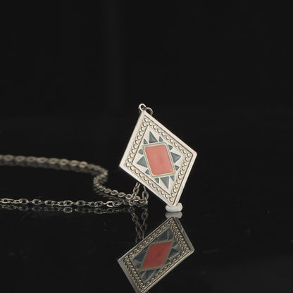 Silver Cross Necklace with Square Pendant