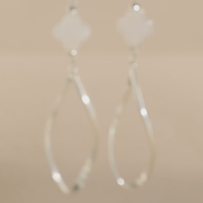 Silver Four-leaf Clover and Geometric Stone Earrings
